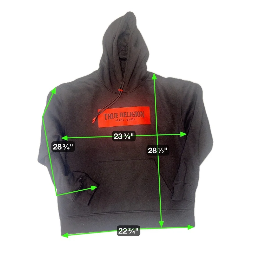 True Religion Brand Jeans Black Hoodie With Red Box Logo Size M‎